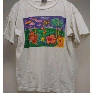 VTG Bermuda Tourist T-Shirt Men’s M Single Stitch Davison’s Cotton Island Art